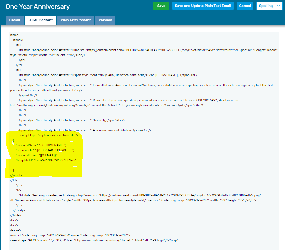 CVent + Trustpilot - Automatic Feedback Service (AFS) Setup